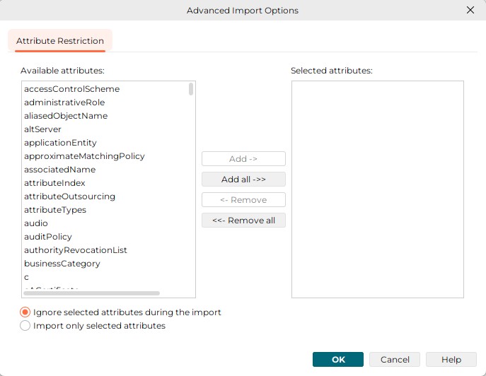 dialog import advanced settings attribute restriction