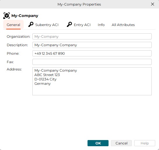 dialog properties org tab general