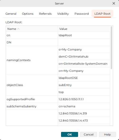 dialog server tab ldap root