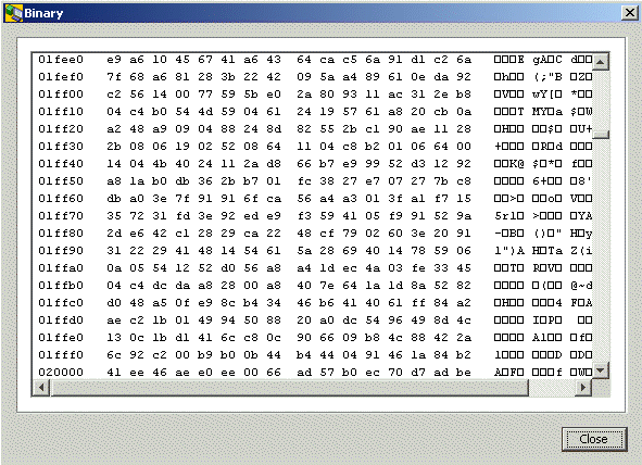 The binary value window displays the hexdump of the binary value. There are scroll bars on the right side of the hexdump for scrolling up and down
