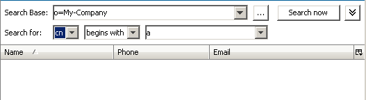 The Choosing a Distinguished Name dialog displays the search pane with the fields for specifying the search base. You can enter the search base directly
