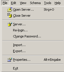 The File menu here provides the operations Open Server