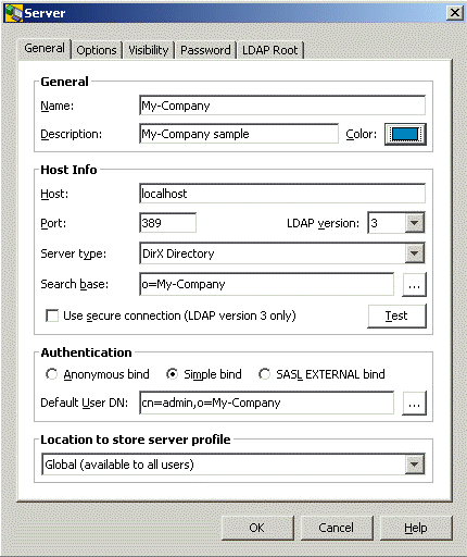 Displays the the following values: Name: My-Company
