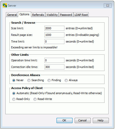 Displays the the following values: Size limit: 2000