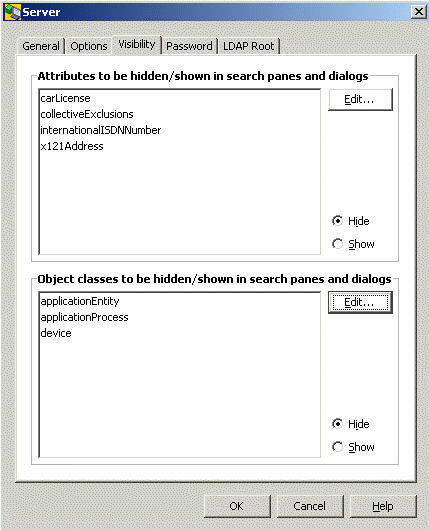 Displays a list of attributes to be hidden/shown in search panes and dialogs