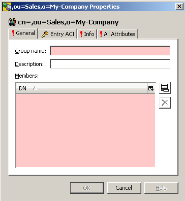 The General Tab provides input fields for Group name