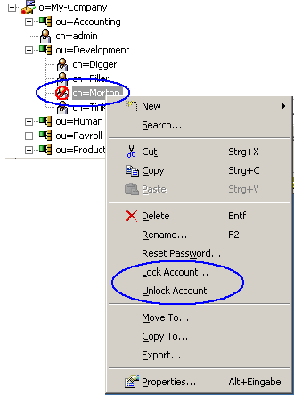 The o=My-Company tree with the subentries ou=Accounting