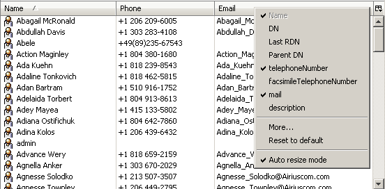 A list of user names with the attributes Name