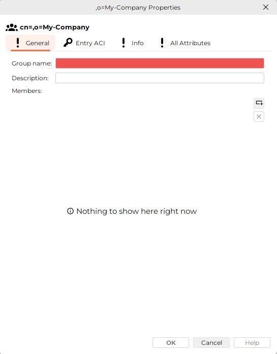 The General Tab provides input fields for Group name