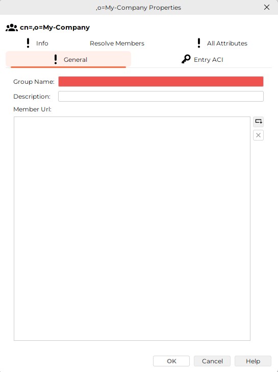 The General Tab provides input fields for Group name