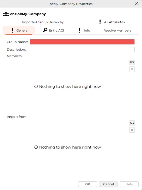 The General Tab provides input fields for Group name