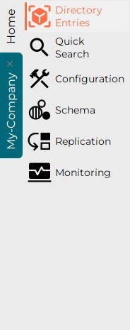 Outlook panel with the Directory Entries view group selected. The other view groups appears as DirX Directory server is currently selected (My-Company).