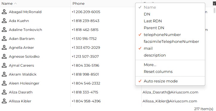 table column header menu