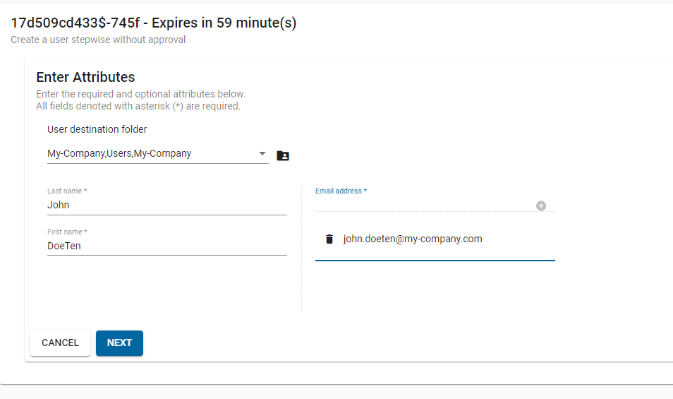 Create User – Enter Attributes Activity