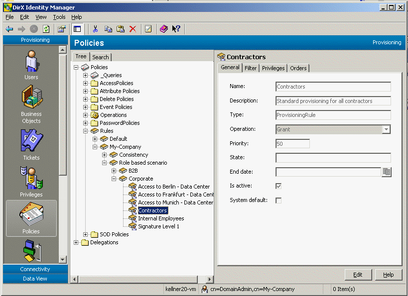 Viewing the Rules Subtree with DirX Identity Manager (Provisioning)