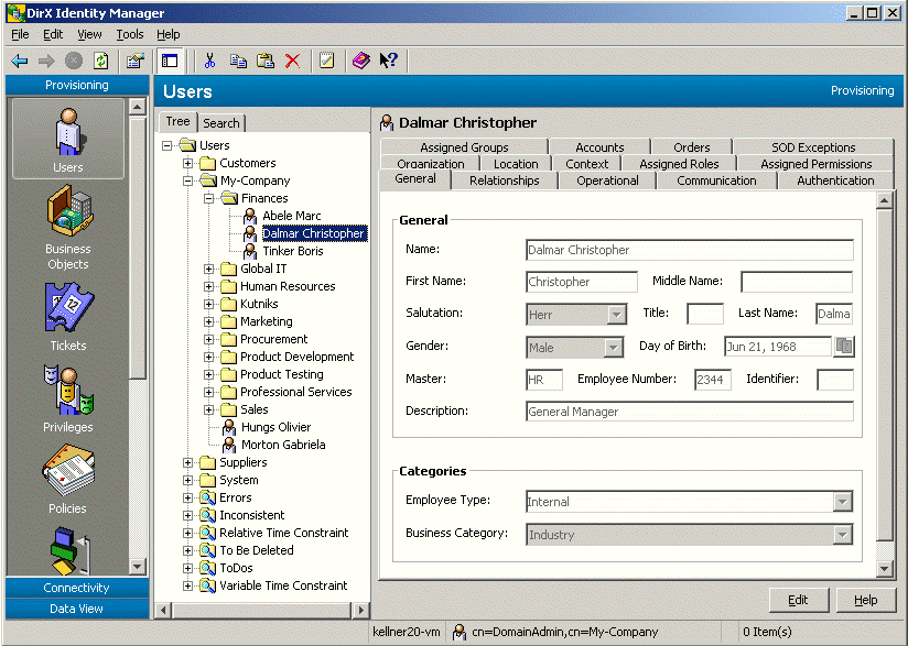 Managing Users with DirX Identity Manager