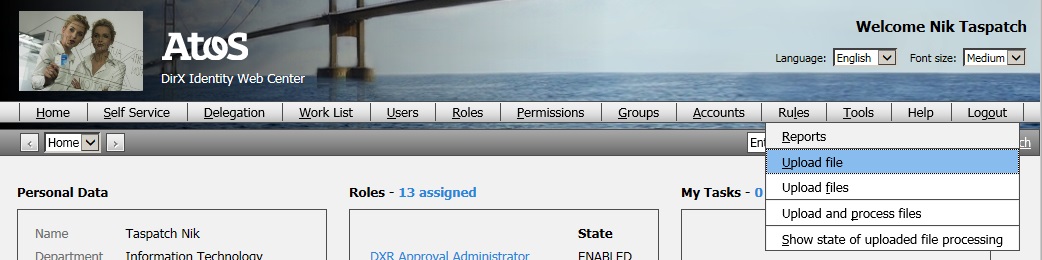 webCenter file upload menu options