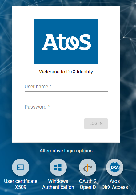 Business User Interface Authentication Page - User Name/Password