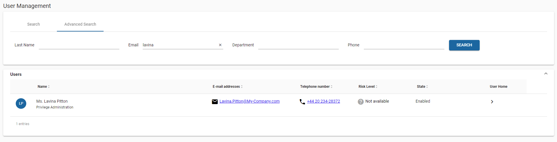User Management Advanced Search