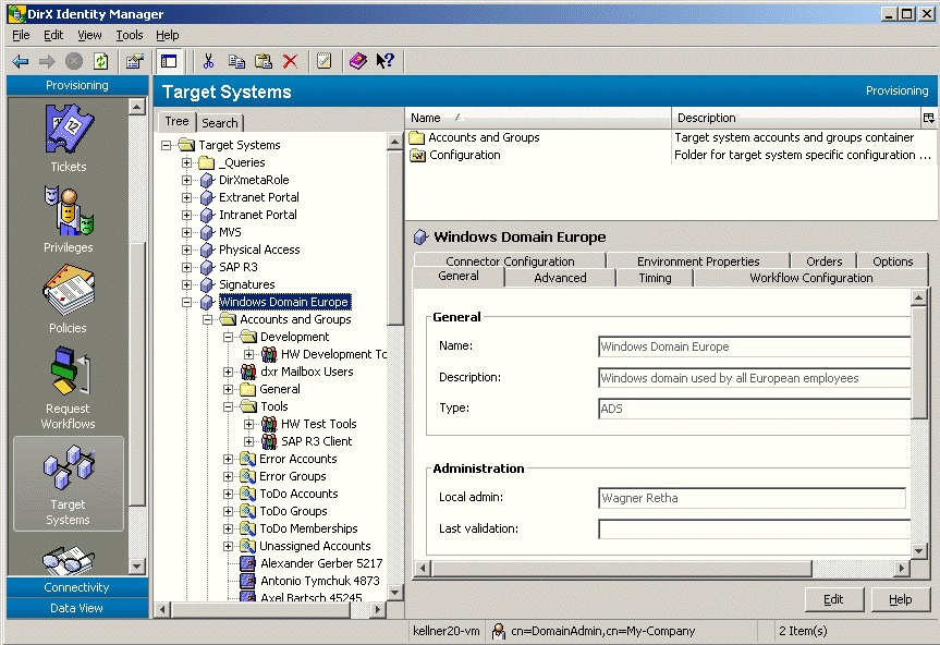 Managing Target Systems with DirX Identity Manager (Provisioning)
