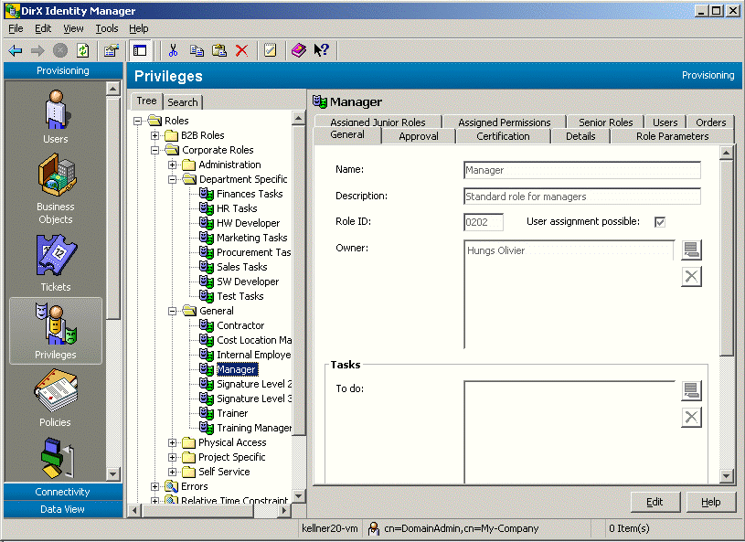 Viewing the Privilege Structure with DirX Identity Manager
