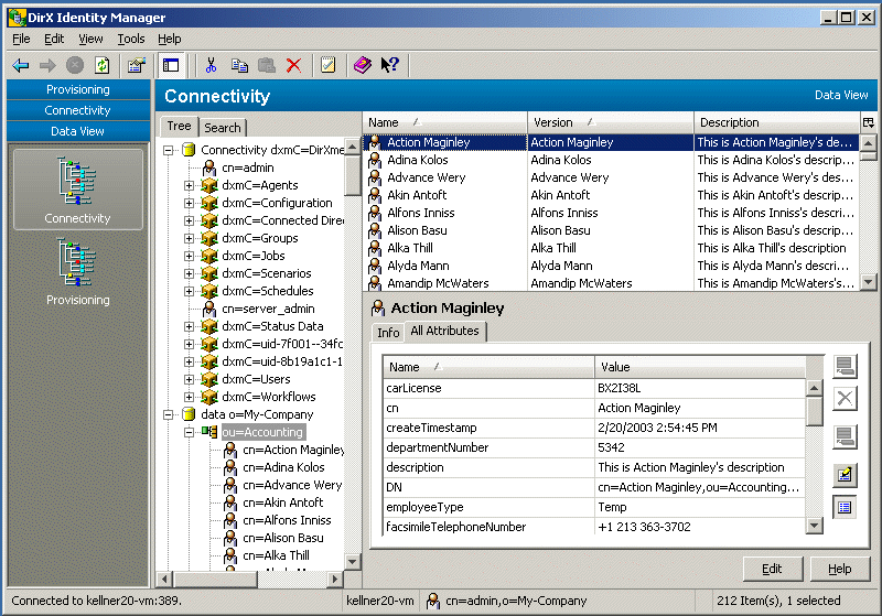 DirX Identity Manager Data View