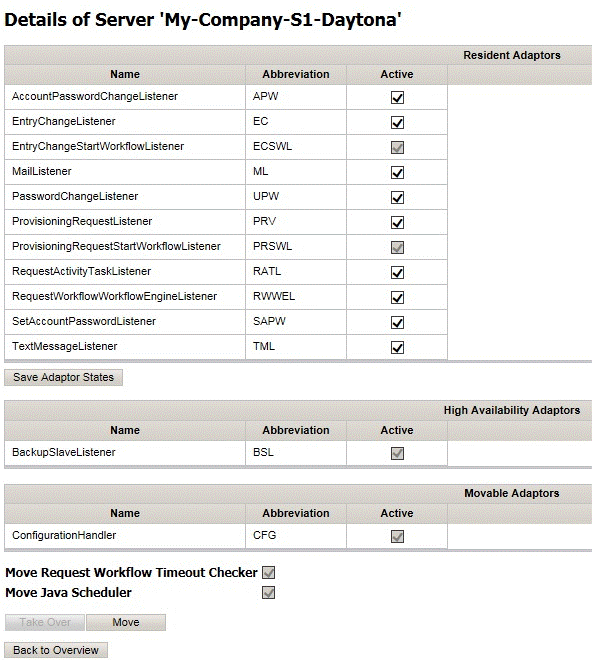 Java-based Server Details Page