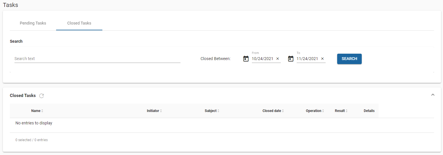 Closed Tasks Page