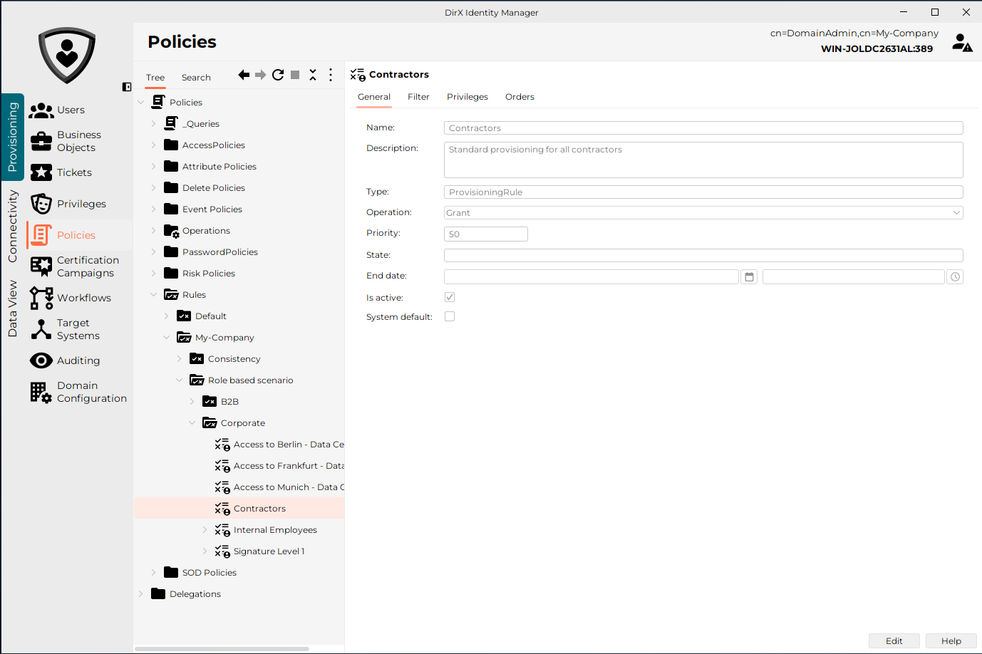 Viewing the Rules Subtree with DirX Identity Manager (Provisioning)