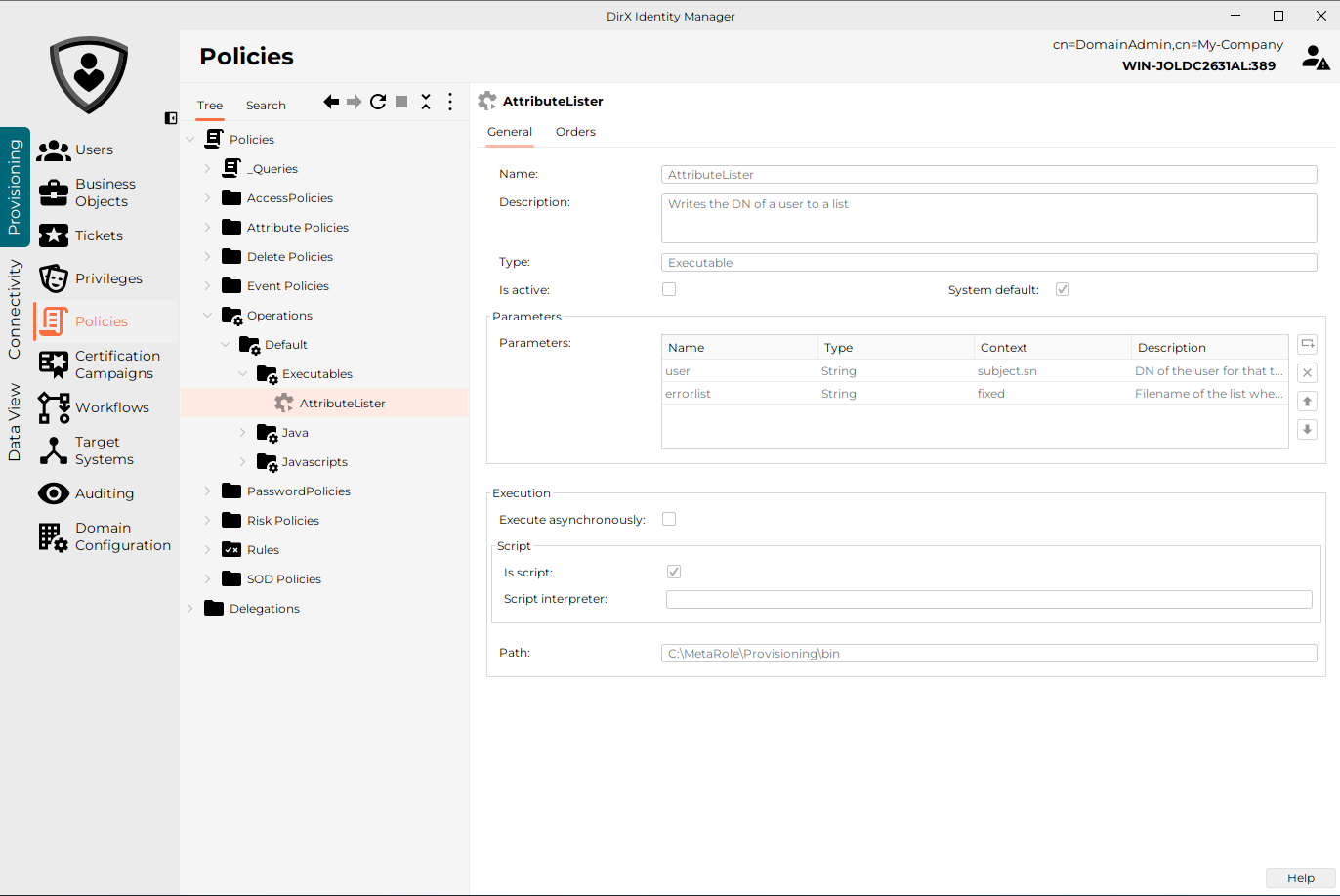Viewing the Operations Structure with DirX Identity Manager (Provisioning)