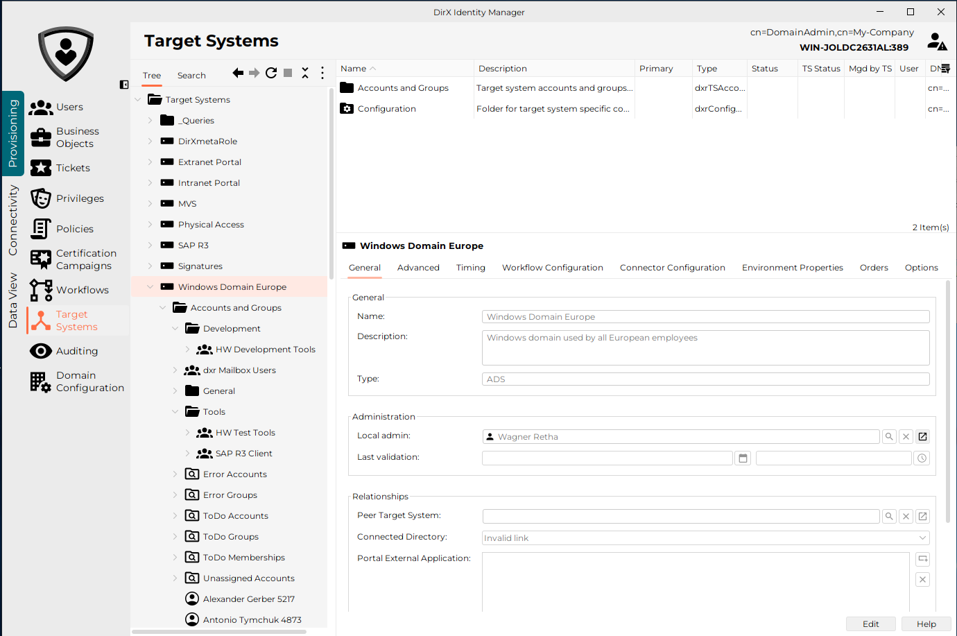 Managing Target Systems with DirX Identity Manager (Provisioning)