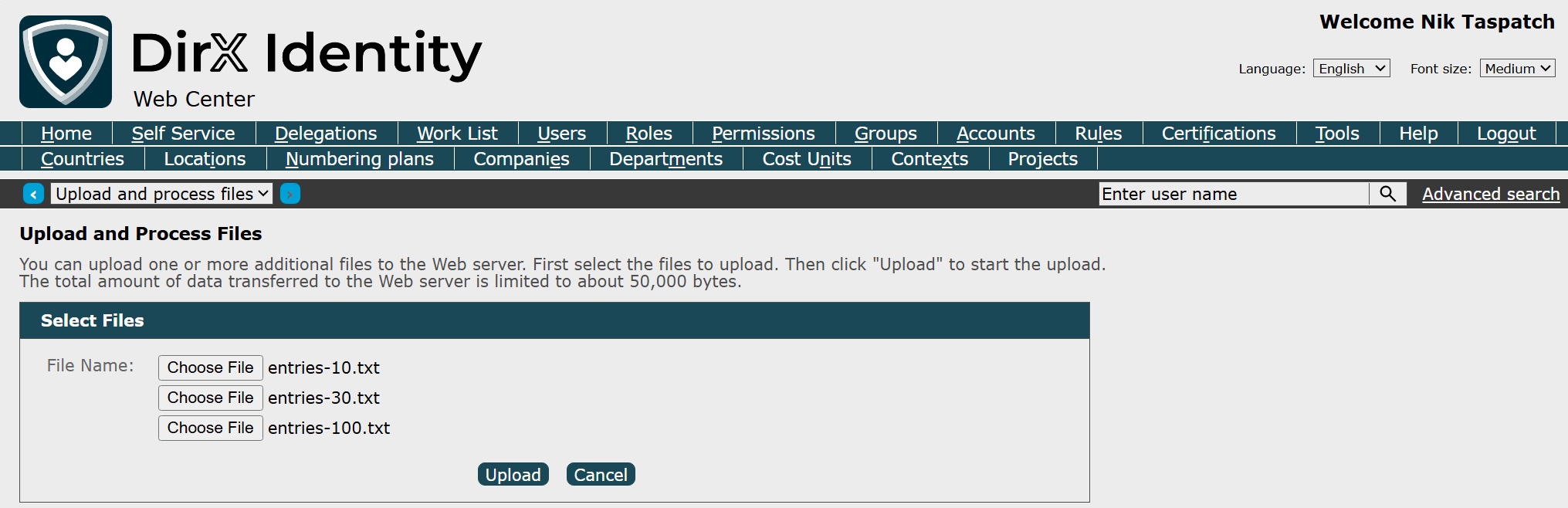 Multiple files selection for processing