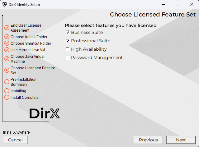 choose licensed feature set