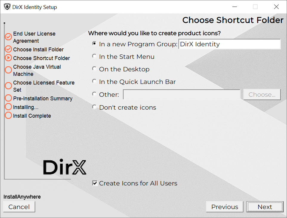 choose shortcut folder step