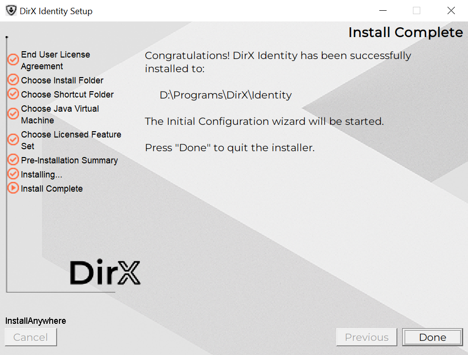 install complete step