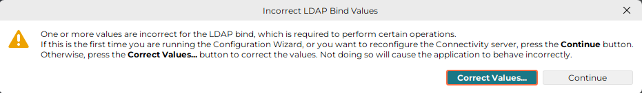 ldap bind incorrect values warning