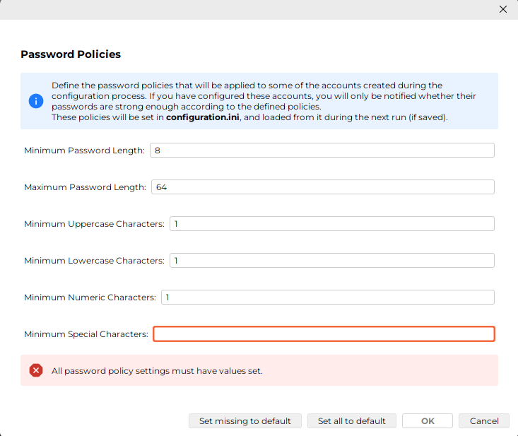 password policies configuration