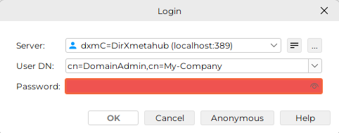 DirX Identity Manager Login Dialog