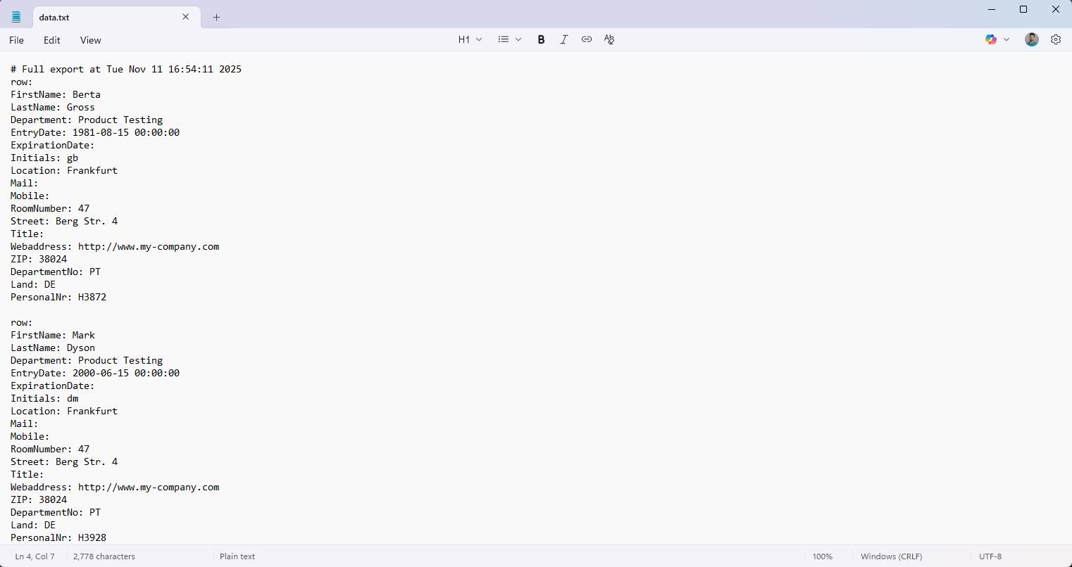 Monitor View - data.txt file opened with system editor