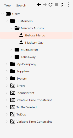 Tree Panel in "Users" view