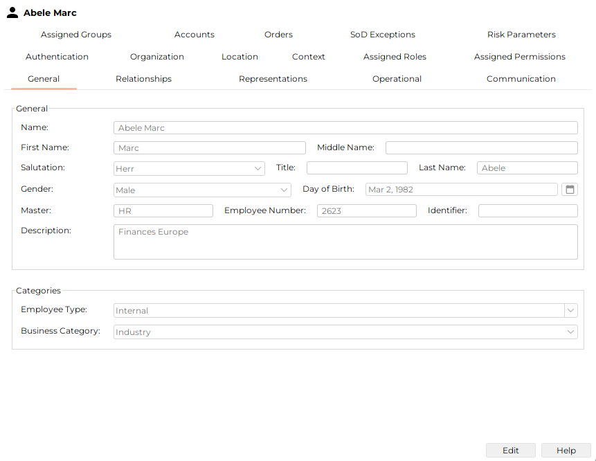 Example of Work Area with user selected in the Provisioning’s Users view.