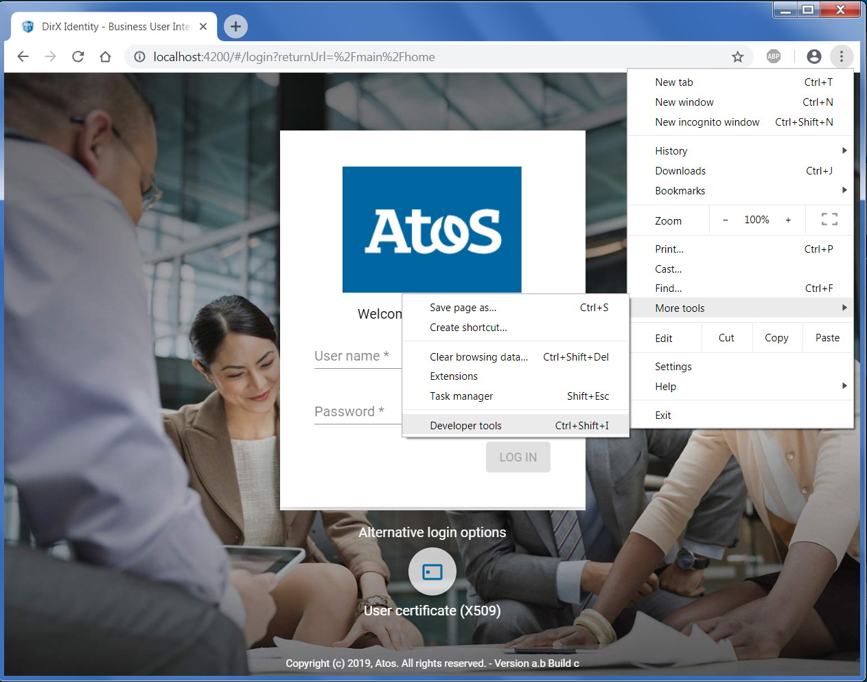 Chrome Developer Tools Menu