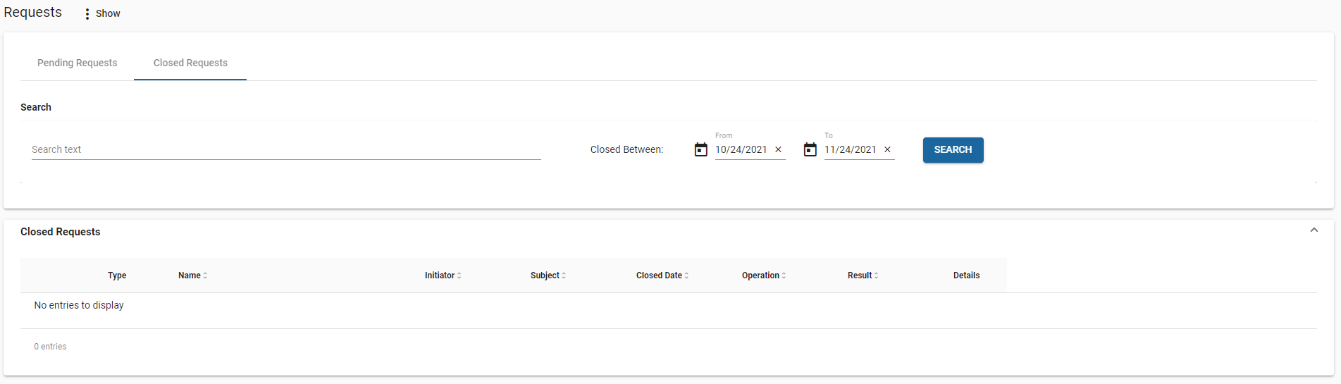 Closed Requests Tab