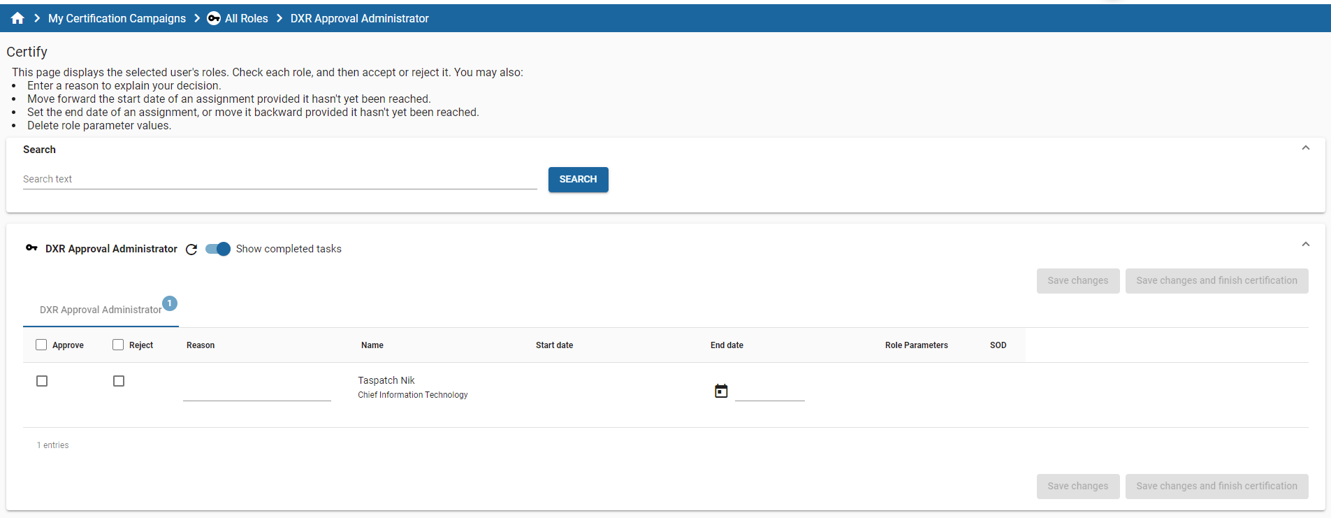 Privilege Certification Campaign Certify Page
